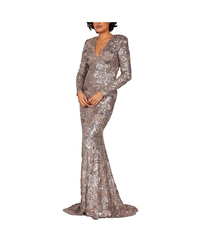Terani Couture Women's Long Sleeves Sequined V Neck Closed Back Dress ...