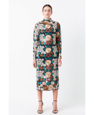 endless rose sleeveless floral embroidered midi dress Endless Rose Sleeveless Floral Embroidered Lace A-Line Midi Dress