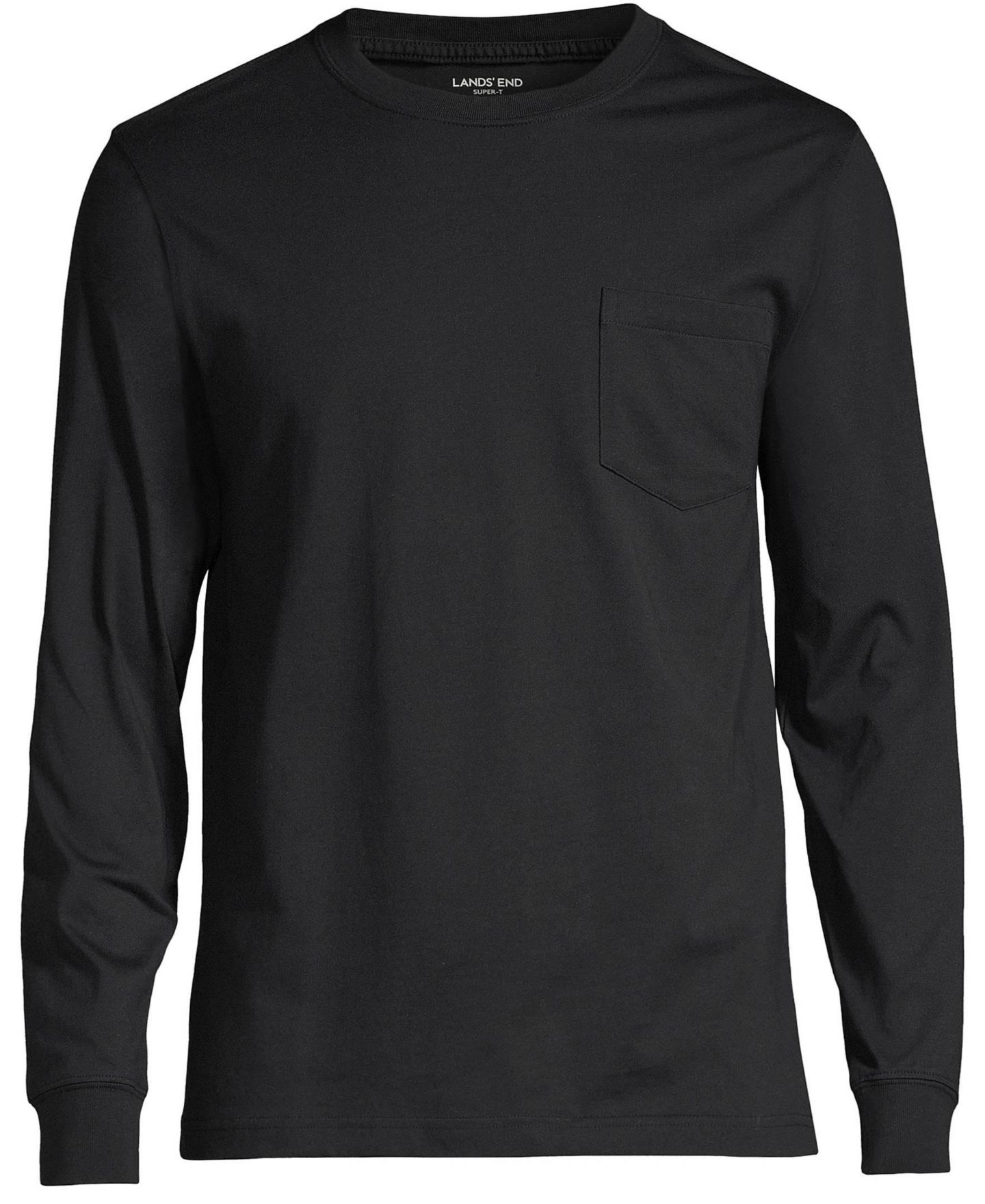 Мужская футболка Lands' End Big & Tall Super-T Long Sleeve T-Shirt with Pocket, цвет: Чёрный — фото 2