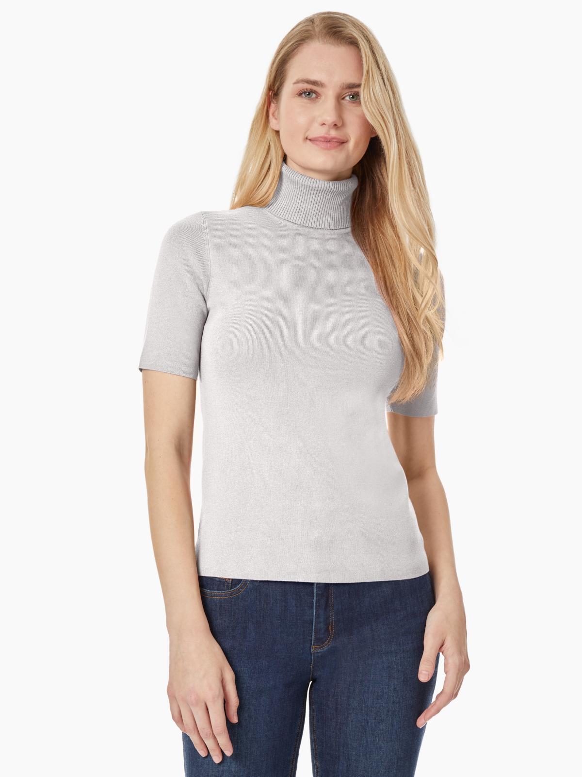 Petite Short-Sleeve Mockneck Sweater - Ivory