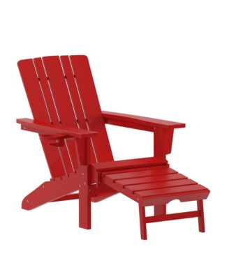 Ridley Hdpe Adirondack Chair With Cup Holder And Pull Out Ottoman, All-Weather Hdpe Indoor/Outdoor Lounge Chair
