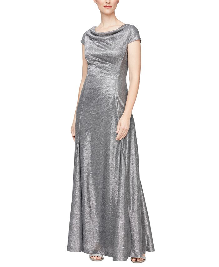 Alex Evenings Women's Metallic Ruched Cowl-Back Gown - Macy's
