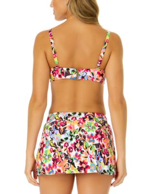 Shop Anne Cole Womens Printed Underwired Ring Bikini Top Tulip Drape Swim Skirt In Sun Blossom Multi