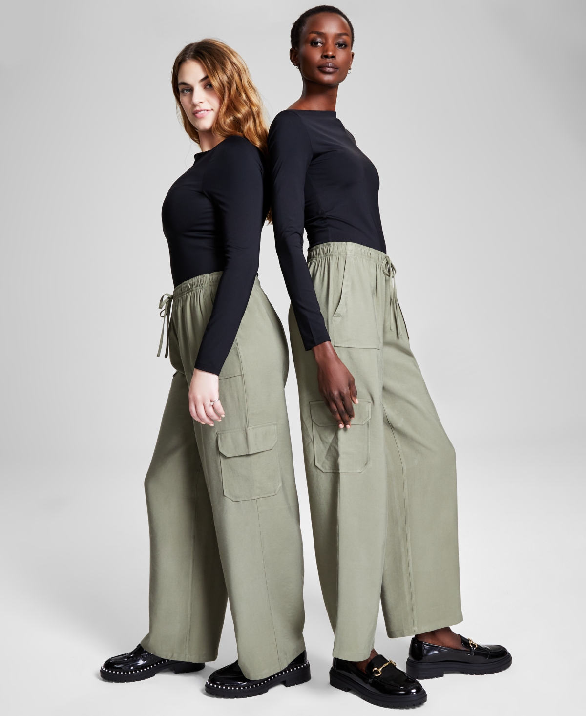 And Now This Women's Drawstring-waist Cargo Pants, Created For Macy's In Crushed Oregano