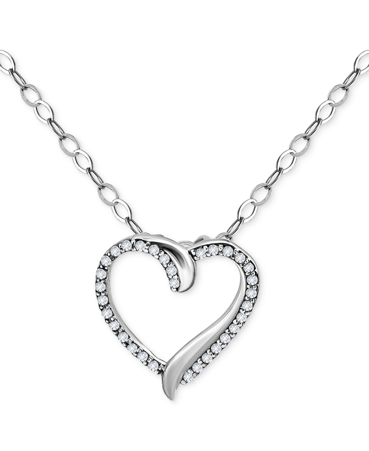 Giani Bernini Cubic Zirconia Open Heart Pendant Necklace In Sterling Silver, 16" + 2" Extender, Created For Macy's In Gold Over Silver