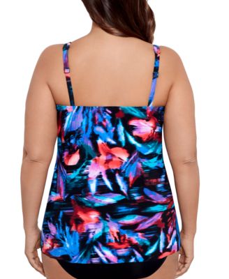 Shop Miraclesuit Plus Size Fuego Flora Mirage Tankini Top Swim Bottoms In Midnight