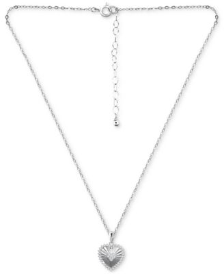 Cubic Zirconia Textured Heart Pendant Necklace in Sterling Silver, 16" + 2" extender, Created for Macy's