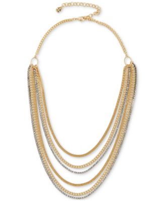 Lucky Brand - Two-Tone Crystal & Chain Multi-Row Statement Necklace, 17" + 3" extender