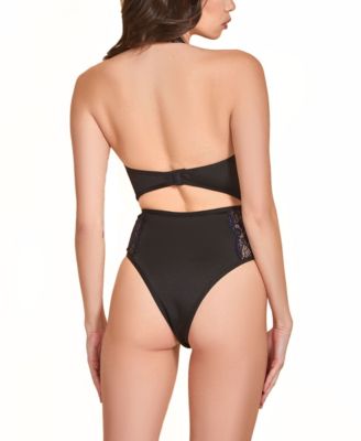 Women's Halter Lace Bustier Bodysuit 1 Pc Lingerie