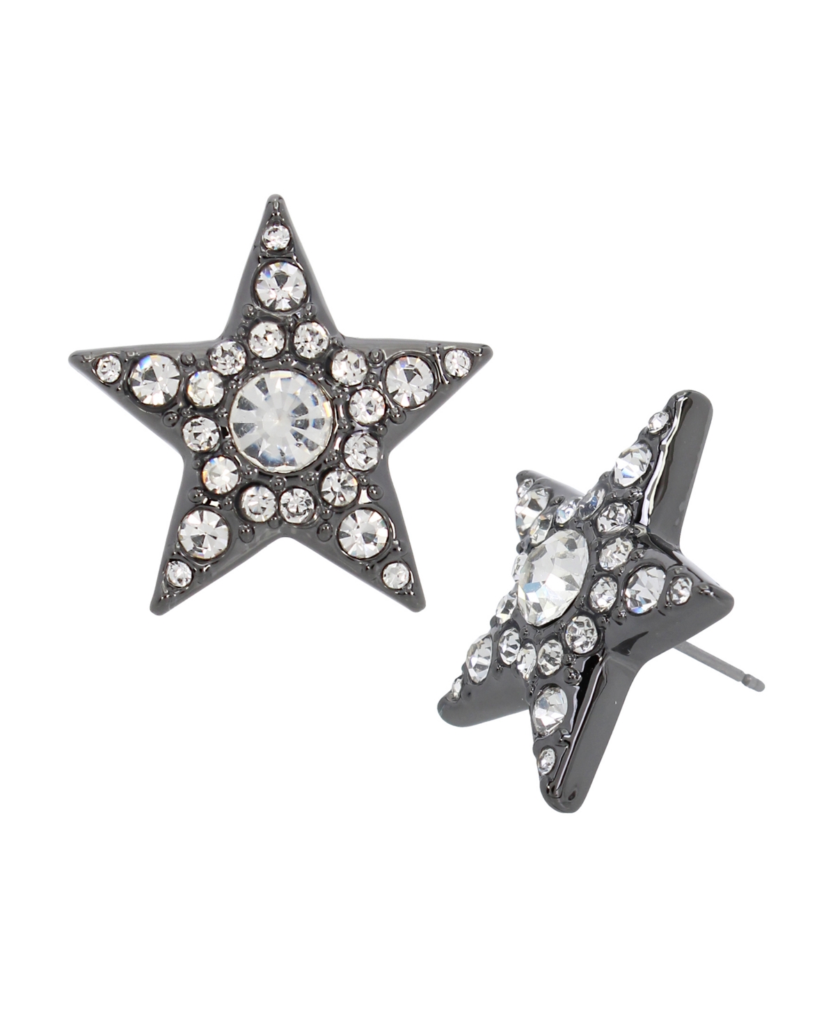 Faux Stone Pave Star Button Earrings - Crystal, Hematite