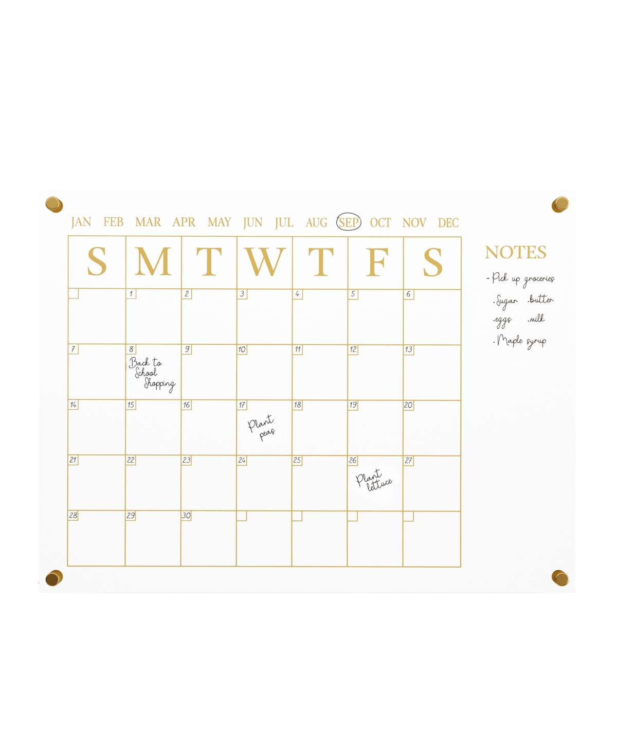 Shop Martha Stewart Grayson Acrylic Wall Calendar With Notes With Dry Erase Marker And Mounting Hardware, 24" X 18" In Clear,gold