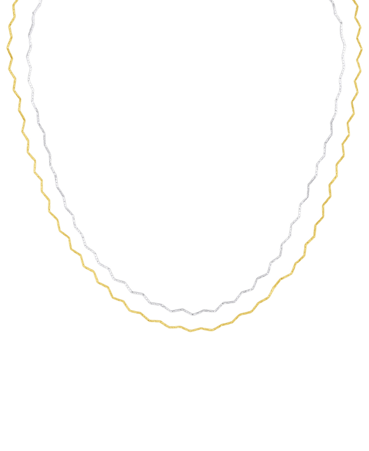 Silver-Plated and 18K Gold-Plated Zigzag Double Strand Chain Necklace - Two Tone