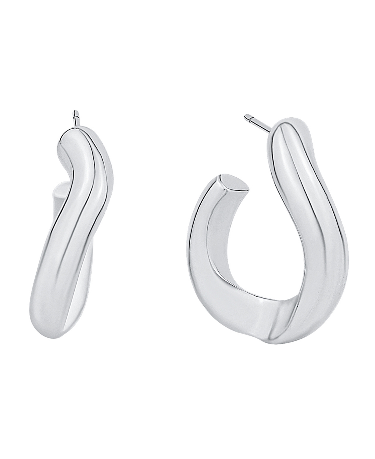 And Now This Silver-Plated or 18K Gold-Plated Oblong C Hoop Earring - Silver