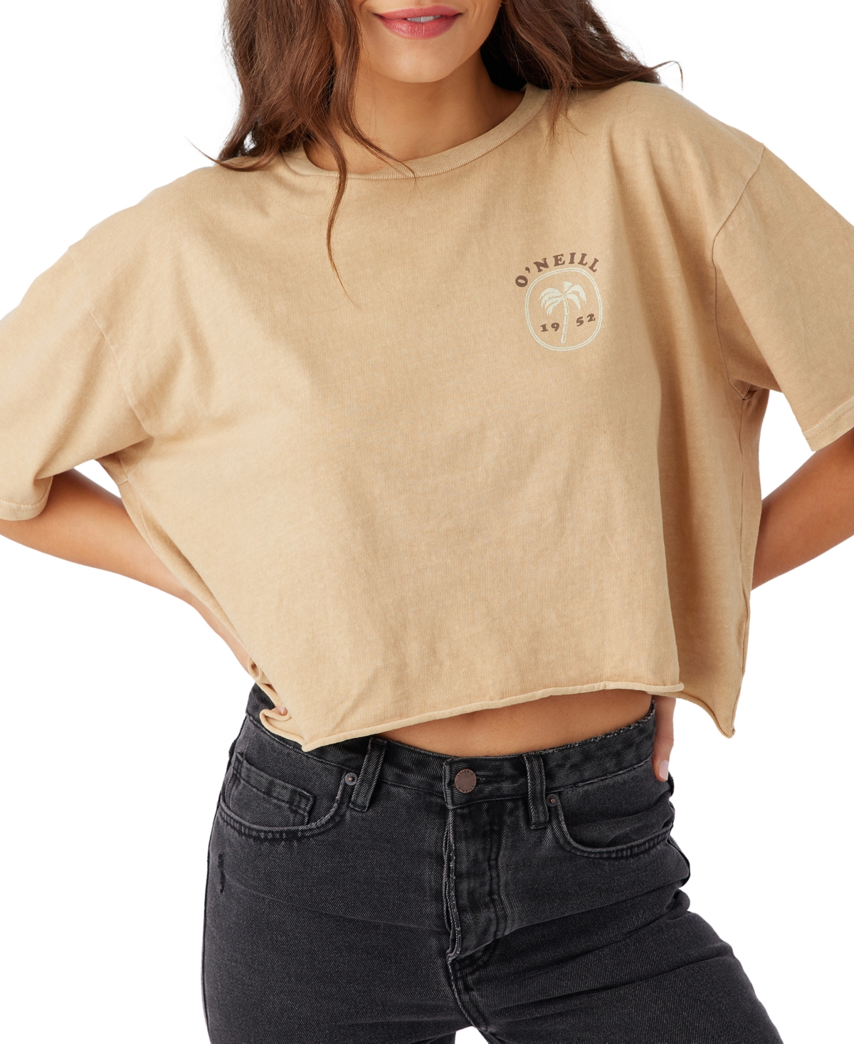 O'neill Juniors' State Of Mind Cropped T-shirt In Khaki
