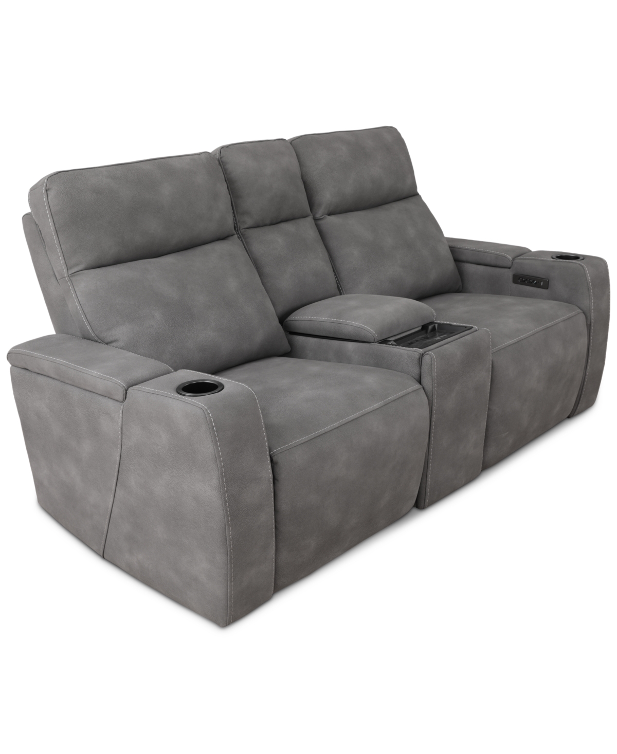 Macy's Greymel 74" Zero Gravity Fabric Loveseat With Console And Power Headrests, Created For  In Charcoal