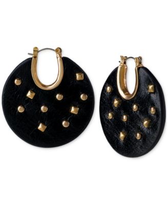 Patricia Nash - Gold-Tone Studded Leather Gypsy Hoop Earrings