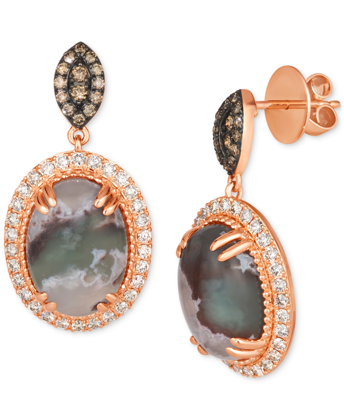 Le Vian Peacock Aquaprase (7-7/8 Ct. T.w.) & Diamond (3/4 Ct. T.w.) Halo Drop Earrings In 14k Rose Gold In K Strawberry Gold Earrings