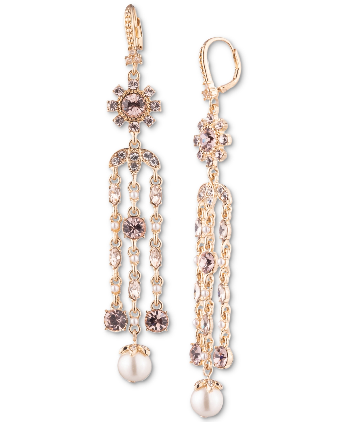 Marchesa Gold-tone Crystal & Imitation Pearl Chandelier Earrings In Cameo Pink