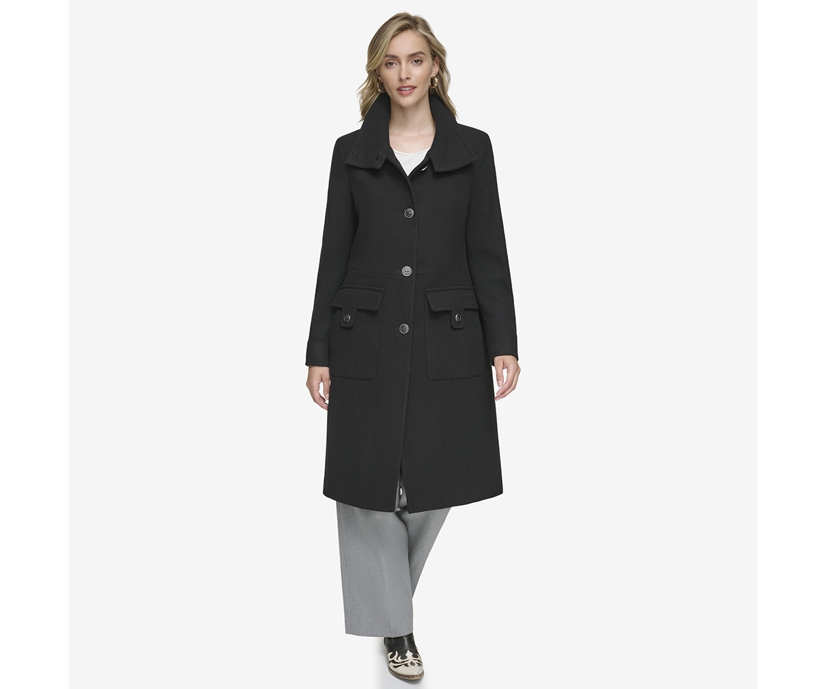 Andrew Marc Almedia Wool Blend Twill Coat In Black