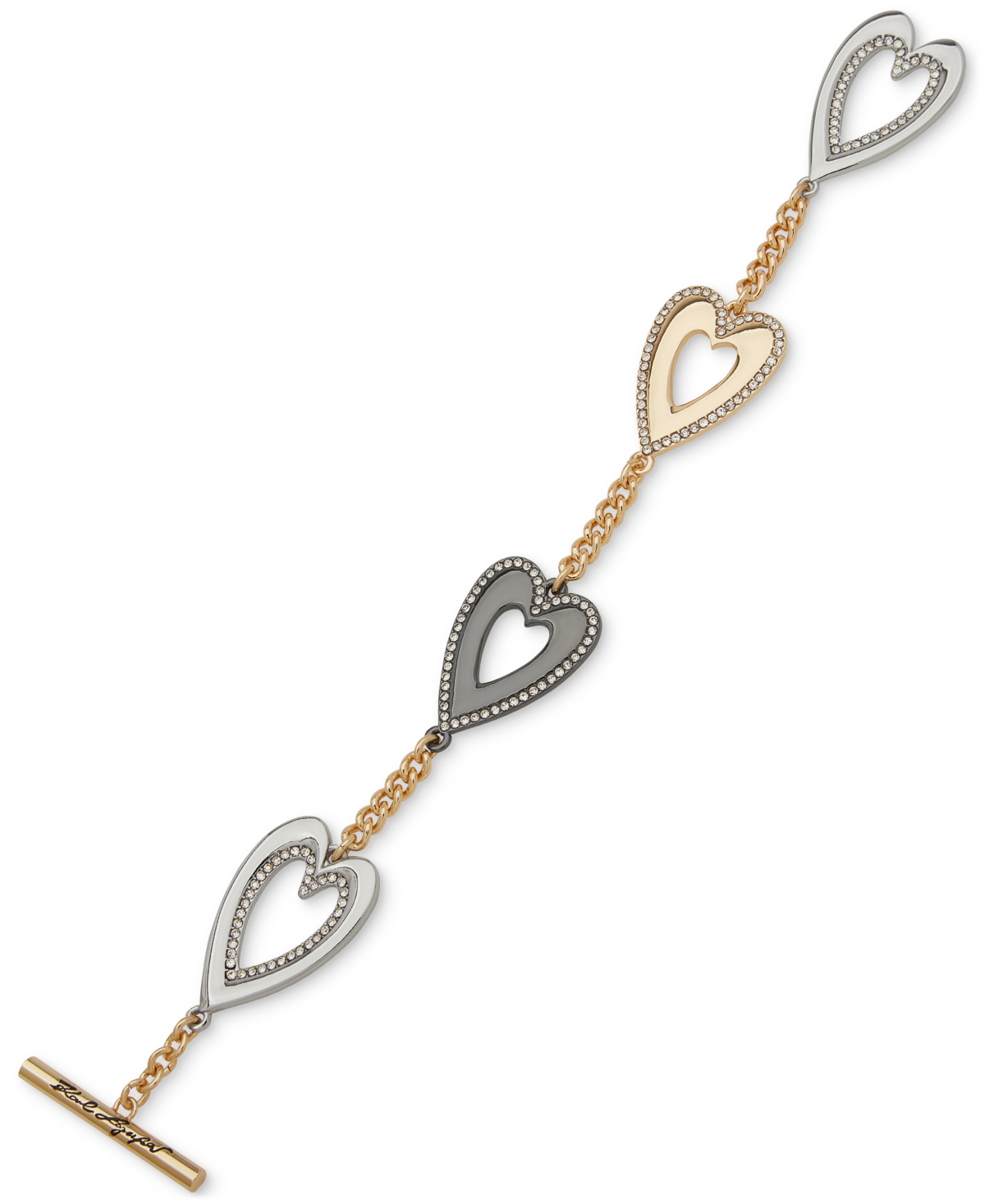 Karl Lagerfeld Tri-tone Pave Heart Flex Bracelet In Crystal