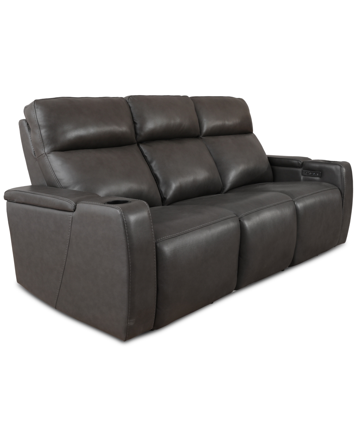 Macy's Greymel 84" Zero Gravity Leather Sofa With Power Headrests, Created For  In Charcoal