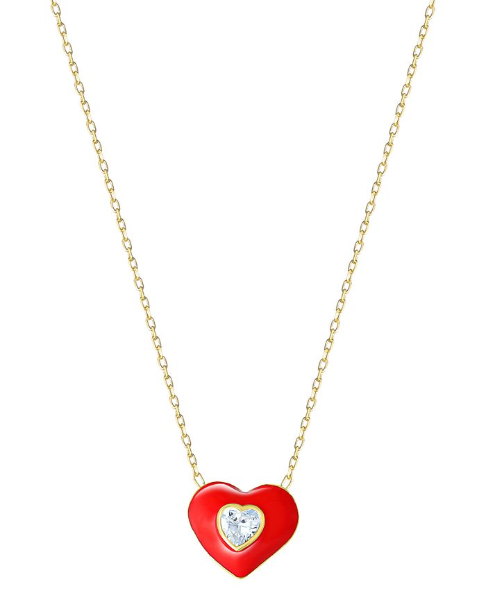 Giani Bernini Cubic Zirconia & Red Enamel Heart Pendant Necklace in 18k ...