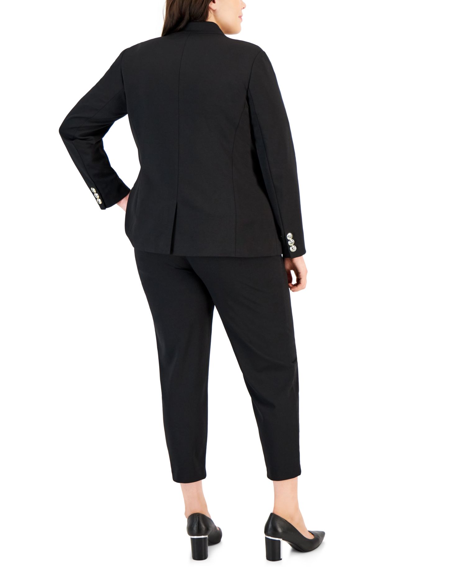 Plus Size Ponte Faux Double-Breasted Blazer & Front-Seamed Pants Suit Separates