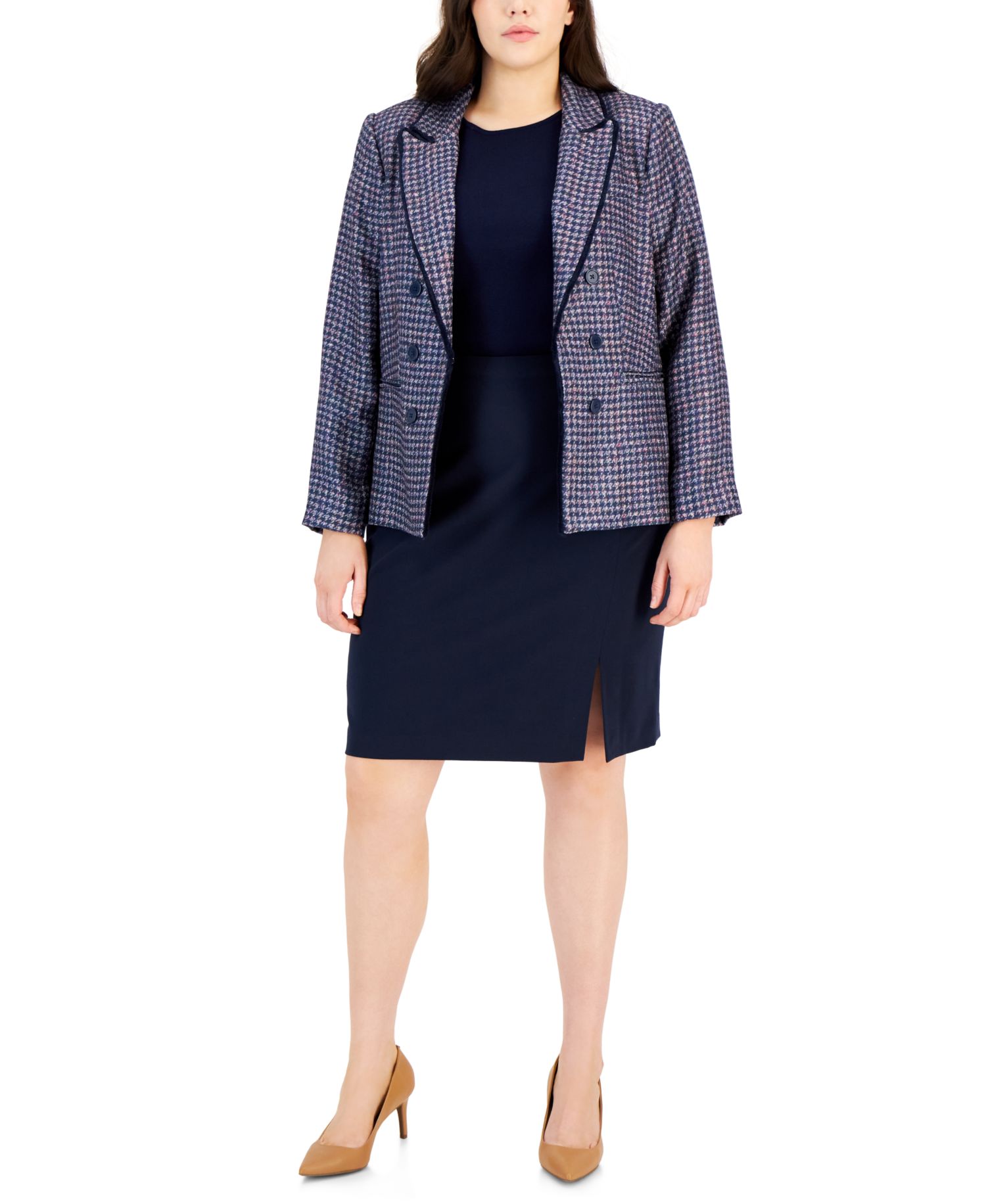 Plus Faux Double-Breasted Jacket & Pencil Skirt