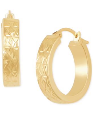 Polished and Diamond Cut Flat Round Hoop Earrings in 14K Yellow Gold, 20mm