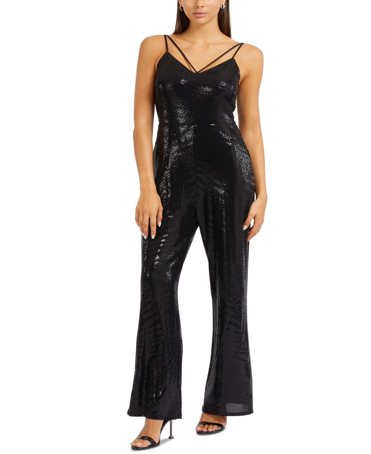 Guess Fiarra Disco Sequin Wide Leg Jumpsuit In Jet Black Multi