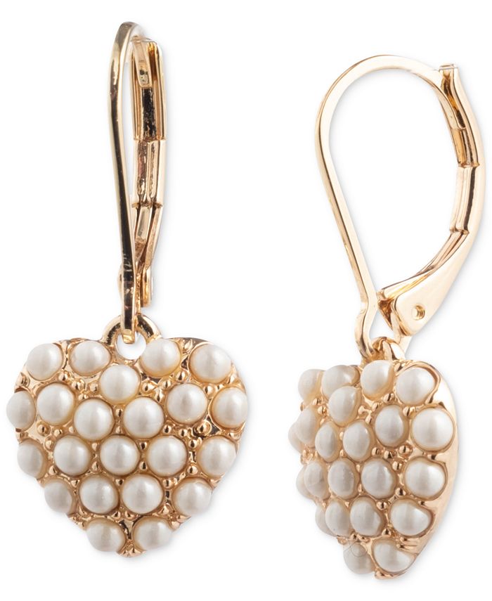 Lauren Ralph Lauren Gold Tone Imitation Pearl Heart Drop Earrings