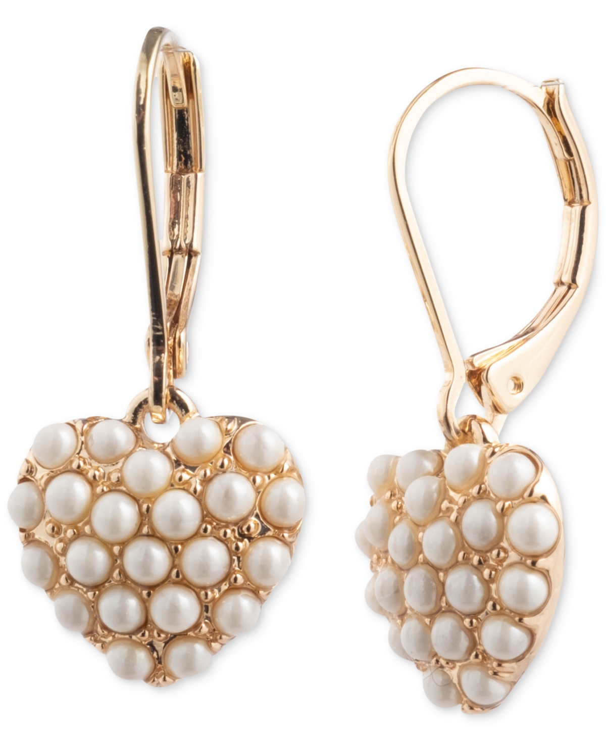 Gold-Tone Imitation Pearl Heart Drop Earrings - White