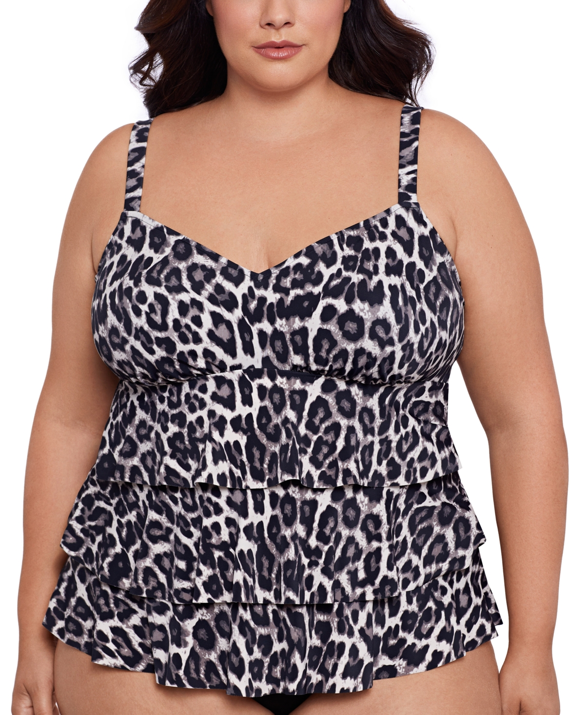 Plus Size Leopard-Print Tiered Tankini Top, Created for Macy's - Leaping Leopards
