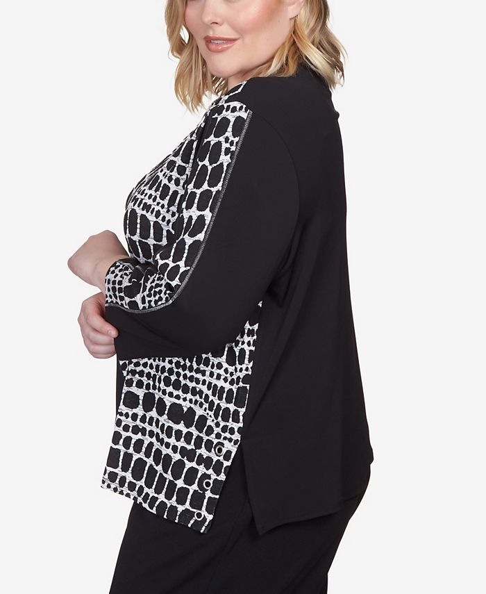 Alfred Dunner Plus Size World Traveler Spliced Animal Print 3/4 Sleeve ...