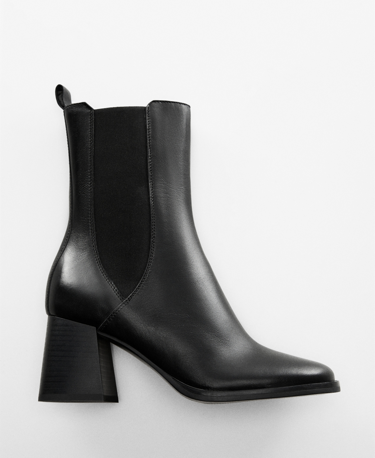 Mango Heel Leather Ankle Boot Black In Black