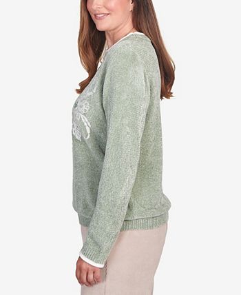 Petite Alfred Dunner Textured Embroidered Chenille Sweater