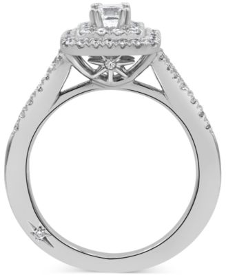 Diamond Emerald-Cut Double Halo Engagement Ring (1 ct. t.w.) in 18k White Gold