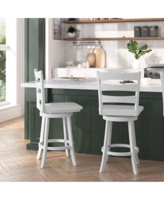 Therus Commercial Grade Classic Wooden Ladderback Swivel Stool With Solid Wood Seat And Footrest