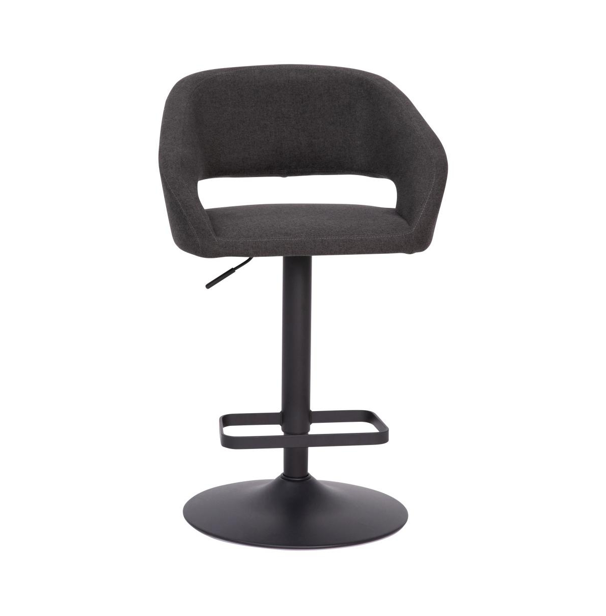 Shae Contemporary Upholstered Adjustable Height Barstool With Rounded, Cutout Mid-Back And Pedestal Base -black frame