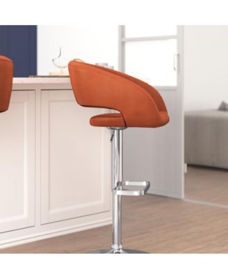 Shae Contemporary Upholstered Adjustable Height Barstool With Rounded, Cutout Mid-Back And Pedestal Base