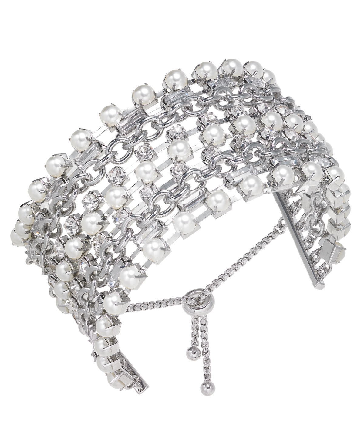 Inc International Concepts Silver-tone Crystal & Imitation Pearl Statement Slider Bracelet, Created For Macy's