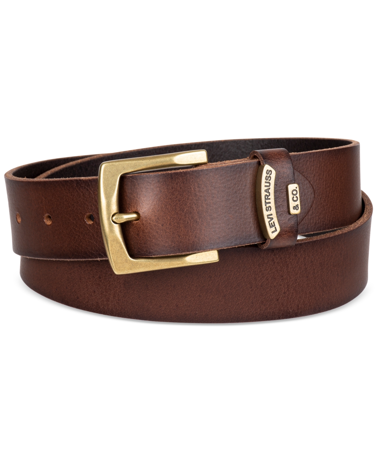 Men's Gold Buckle Leather Belt - Brown