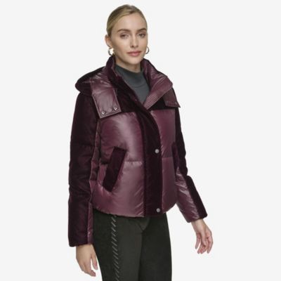 Vega Mixed Media Women's velvet and lacquer short down coat