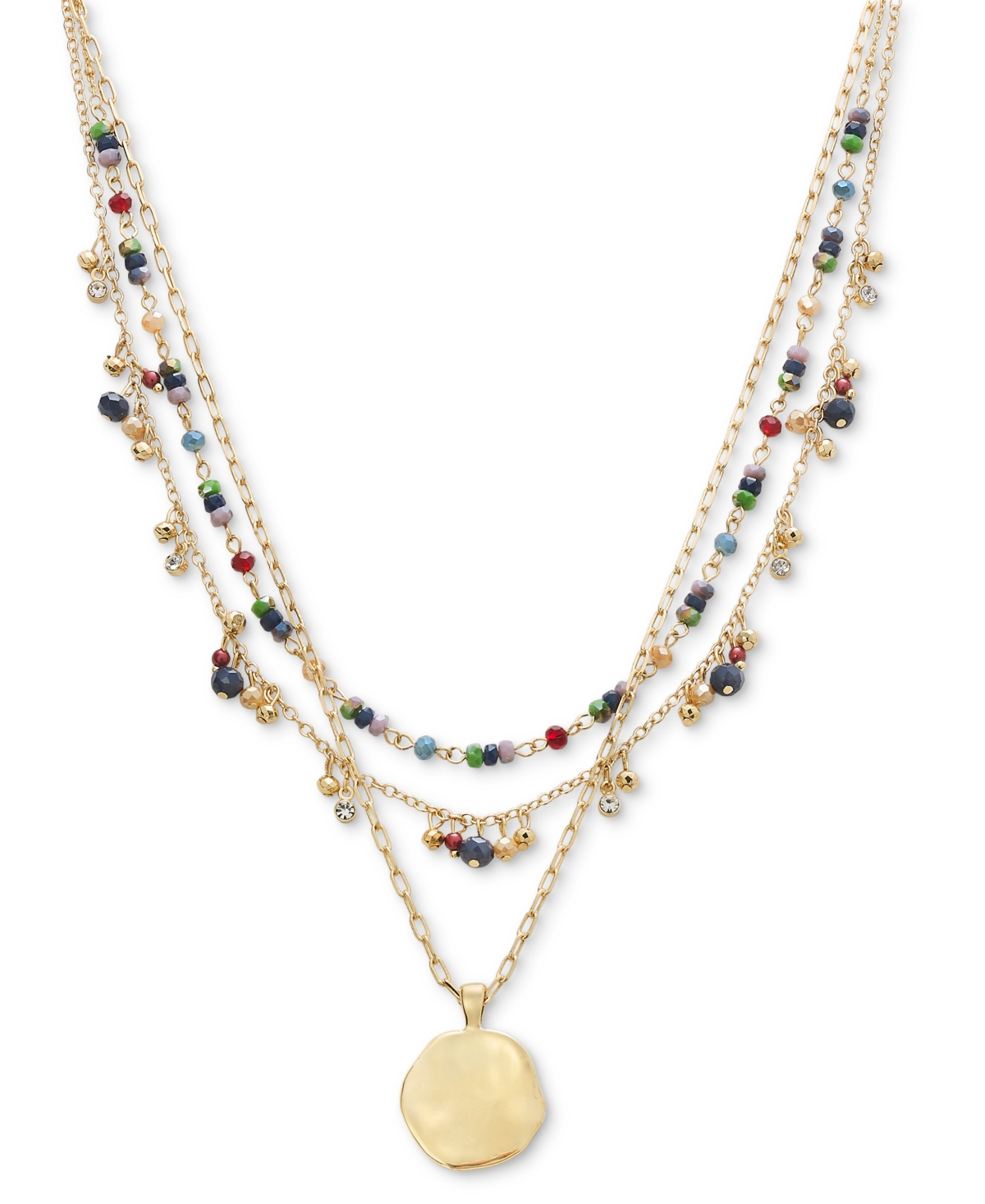 Mixed-Metal Layered Beaded Pendant Necklace, 17" + 3" extender, Created for Macy's - Silver