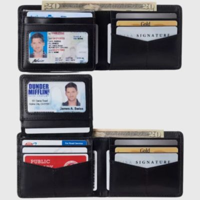 Mens Genuine Leather RFID Safe Bifold Wallet Passcase 2 ID Windows