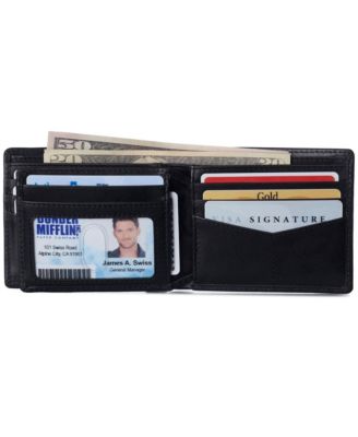 Mens Commuter RFID Bifold Wallet 2 ID Windows Divided Bill Section