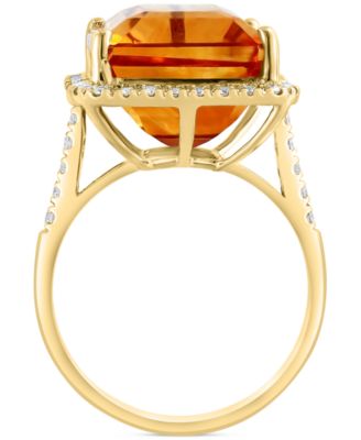EFFY&reg; Amethyst (10-3/4 ct. t.w.) & Diamond (3/8  ct. t.w.) Halo Ring in 14k Gold (Also available in Citrine, Green Quartz & Black Onyx)