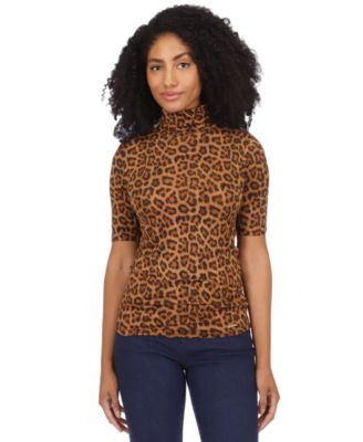 Michael Kors - Women's Cheetah-Print Mock-Neck Top
