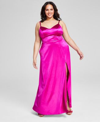 City Studios - Trendy Plus Size Strappy Rhinestone Lace-Up-Back Gown