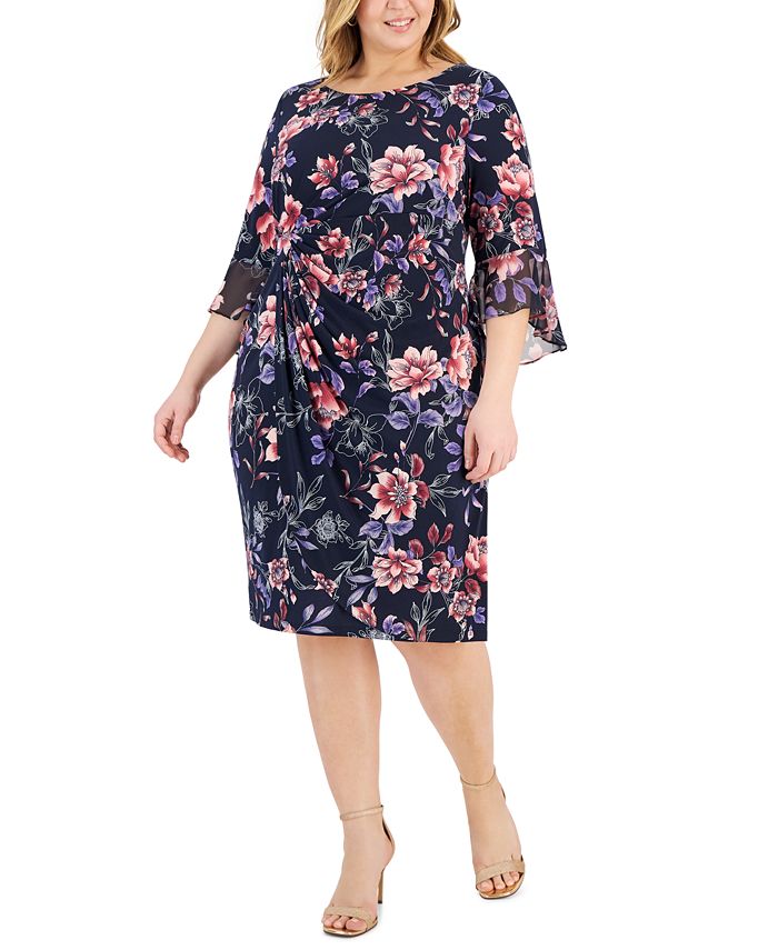 Connected Plus Size Bell-Sleeve Gathered Sheath Dress - Macy's
